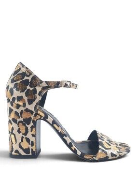 AGL Handcrafted Italy Heeled Sandals Metallic Leopard Snake Glam Rock Bold 9.5